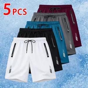 Men’s 5-pack shorts: casual printed boyfriend style, athletic fitness shorts, basketball shorts; lightweight sweat shorts with a drawstring waist and stretchy fit; suitable for basketball, quick-drying prints with lightning patterns.