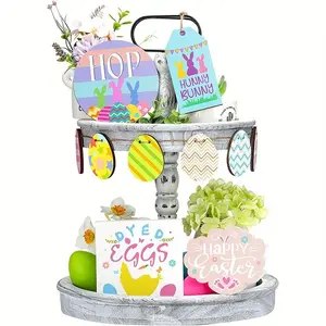 Easter Tiered Tray Decor, 10pcs/set Wooden Easter Themed Decoration, Happy Easter Sign, Easter Decorations for Home, Room Decor, Home Decor, Ornaments