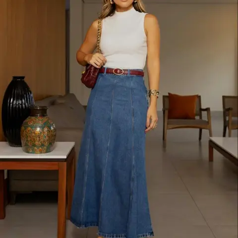 Casual Stretchy Elastic Washed Flared Denim Skirt, Loose-Fitting Plain Skirt, Women's Summer Wear for Daily Wear & Date Bottoms, Casual Fashion Skirt