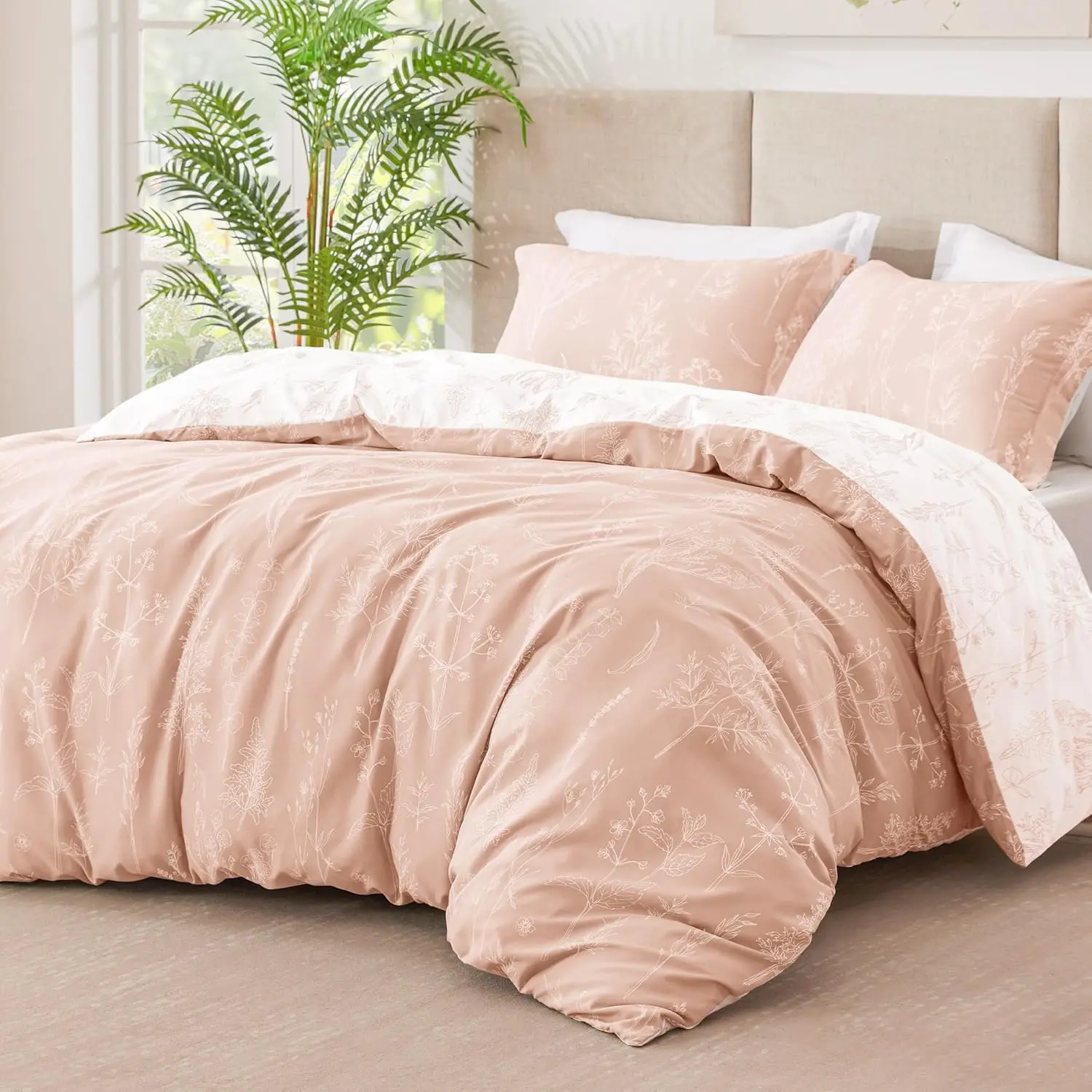 Dusty Rose Pink King Size Comforter - King Comforter, 3 Cute Floral Sets for Seasons,1 Botanical Flowers Comforter and 2 Pillow Shams
