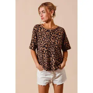 SO ME Leopard Thermal Waffle Knit Loose Fit Top