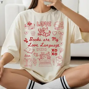 Books Are My Love Language Shirt Valentines Book Lover Tee Bookish Valentine's Day Gift Reading Lover Tee Shirts Valentine Hearts Women tee