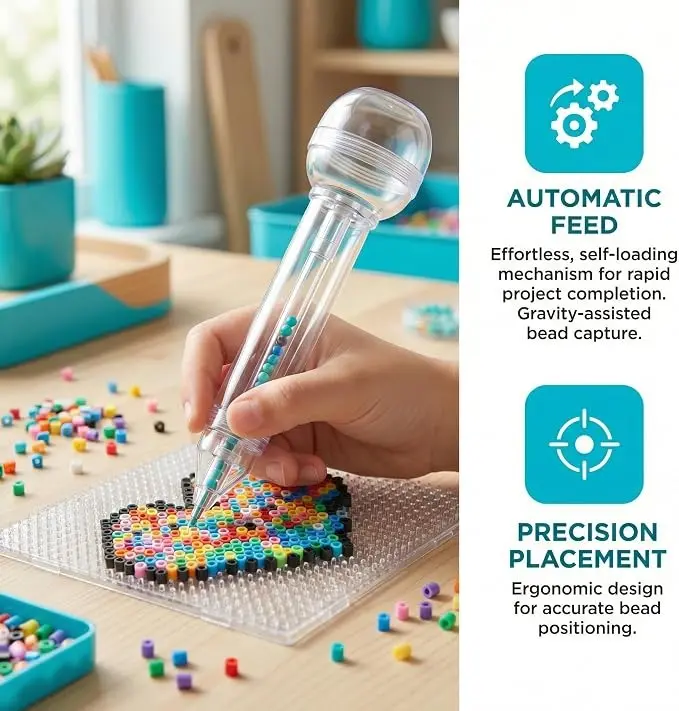 Fuse Bead Pen,Pen Bead Dispenser,Easy Press Beads Tool with Comfortable Grip, Family Activity Home Summer Camp Classroom (Transparent)