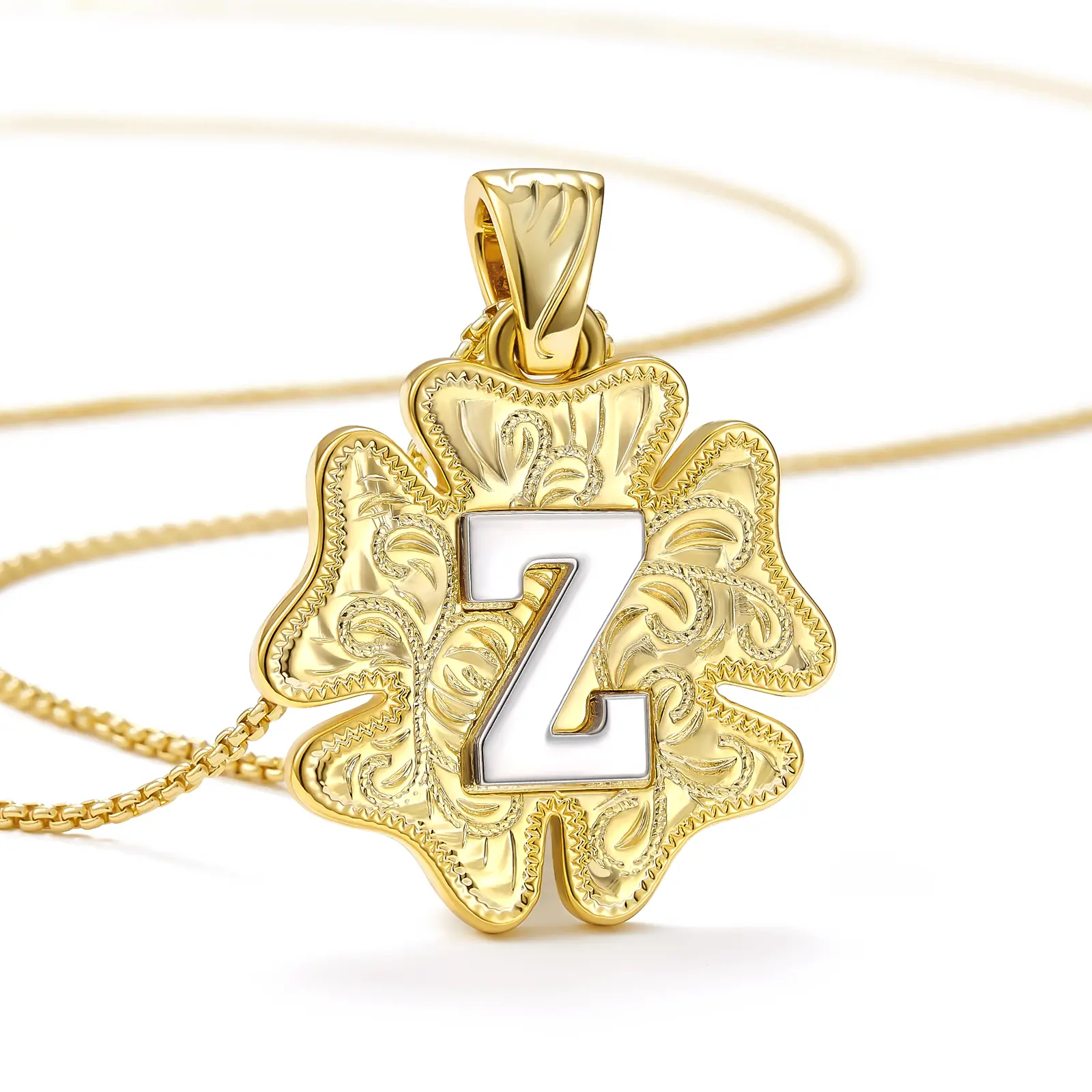 KissYan Western Jewelry Handmade Clover Initial Necklace with Two-Toned Gold and Silver Pendant and Adjustable 20-Inch Chain Perfect Fall Gift for Men and Women TikTokShopBackToSchool