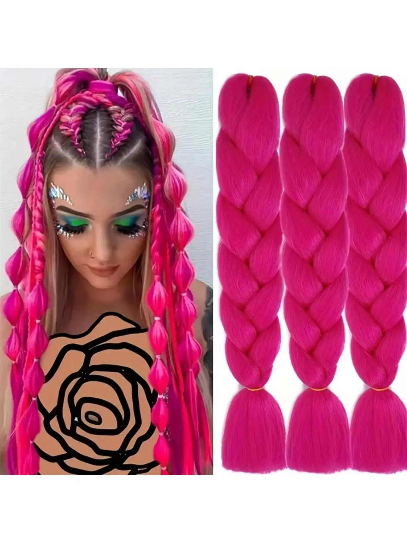 24-Inch Braided Hair Extensions, Synthetic Fiber Hair Bundles, Giant Braids, Box Braid Hook Needle Weaving, Monochrome, Women's, Hairpieces