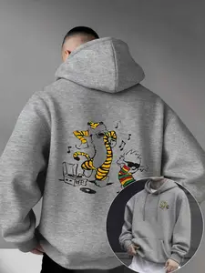 The 2026 new style creative graphic pattern printed hooded sweater with kangaroo pocket fashion design, 100% polyester, micro-stretch knitted fabric, men's comfortable casual fitted Stretchy hooded sweater, perfect as a gift