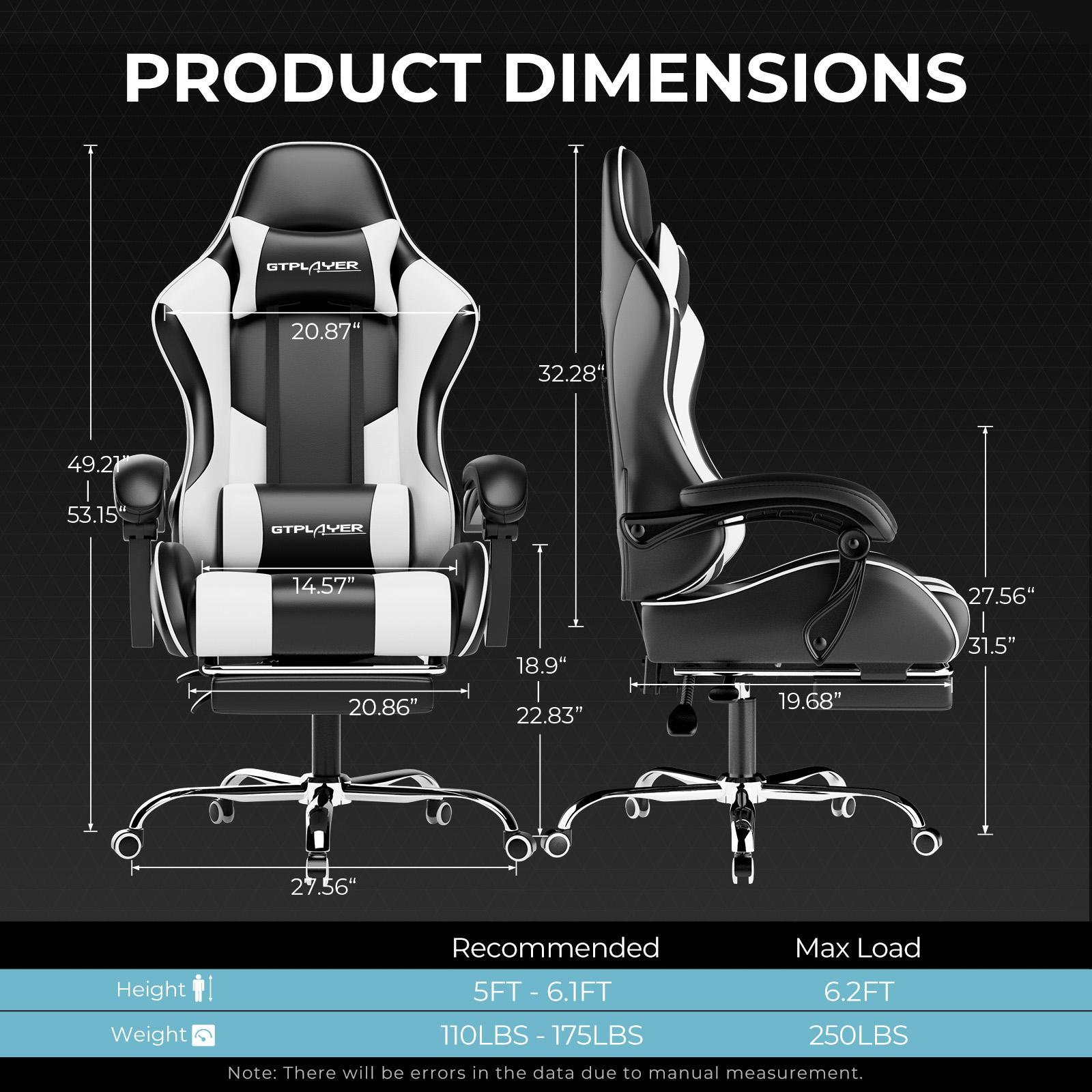 2026 Overall Upgrade Gaming Chair with Massage Lumbar Support & Footrest Height Adjustable Ergonomic Office Chair for Long Hours Work