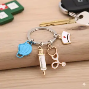 Mini Nurse Keychain with Syringe Stethoscope - Cute Medical Jewelry Gift for Nursing Students Graduates, Durable Zinc Alloy Accessory for Backpack ID Badge, Fun Hospital-Themed Souvenir for Healthcare Workers