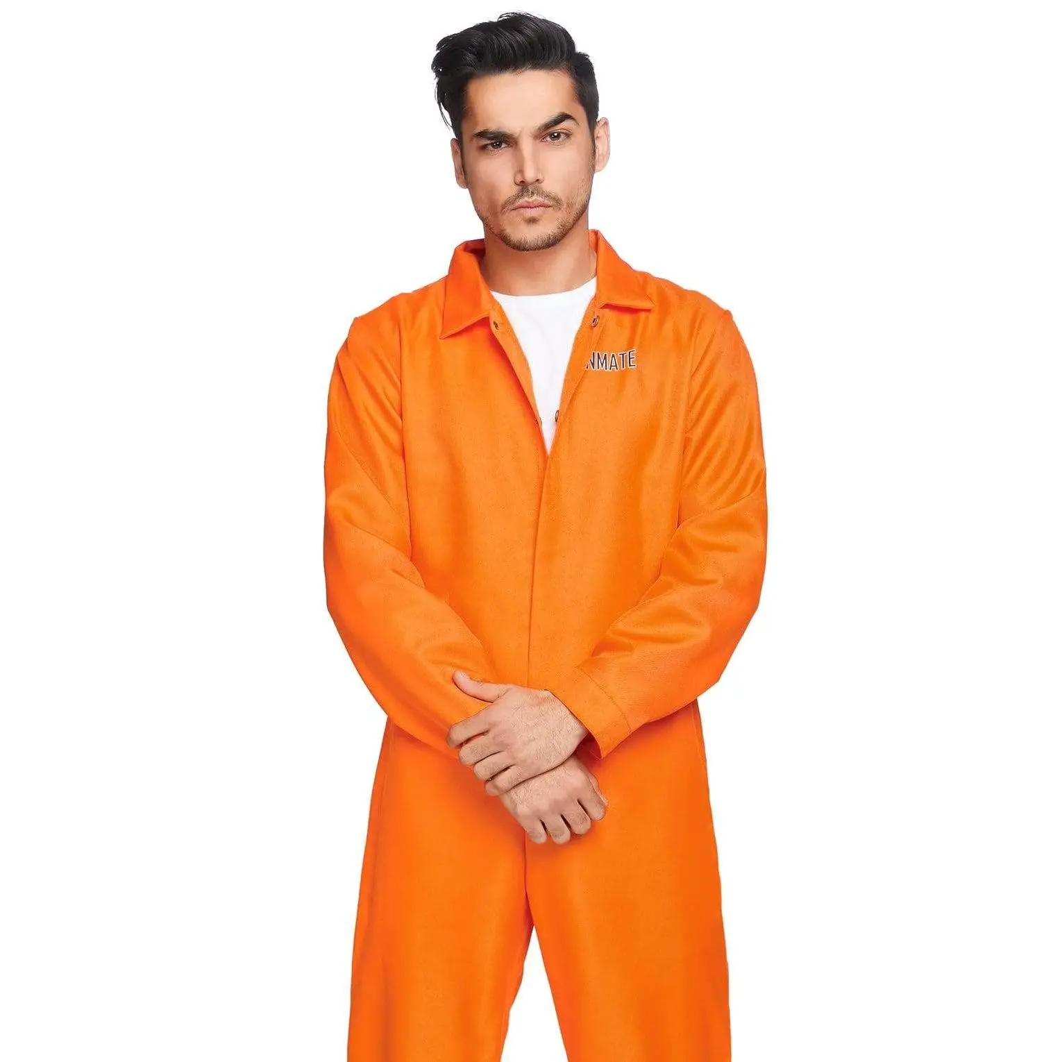 Men's Orange Jailbird Prison Jumpsuit Costume, Button Front Clothes for Trick or Treat Parties, Fun Costume Ideas, Halloween
