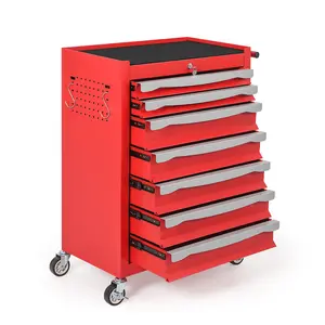 7 Drawer Tool Chest, Rolling Tool Cart with Lock, Large Capacity Tool Storage Cabinet, Heavy Duty Garage Tool Box with Drawer Liners, Red