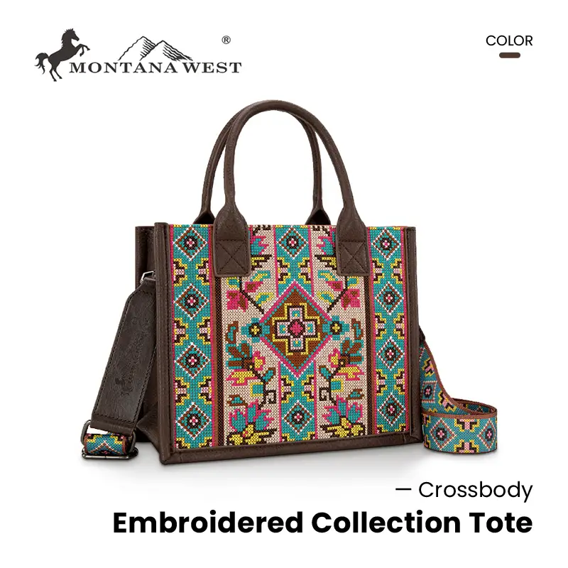 Montana West [Live] Embroidered Large Capacity Daily Tote Versatile Crossbody for Daily, Commuting