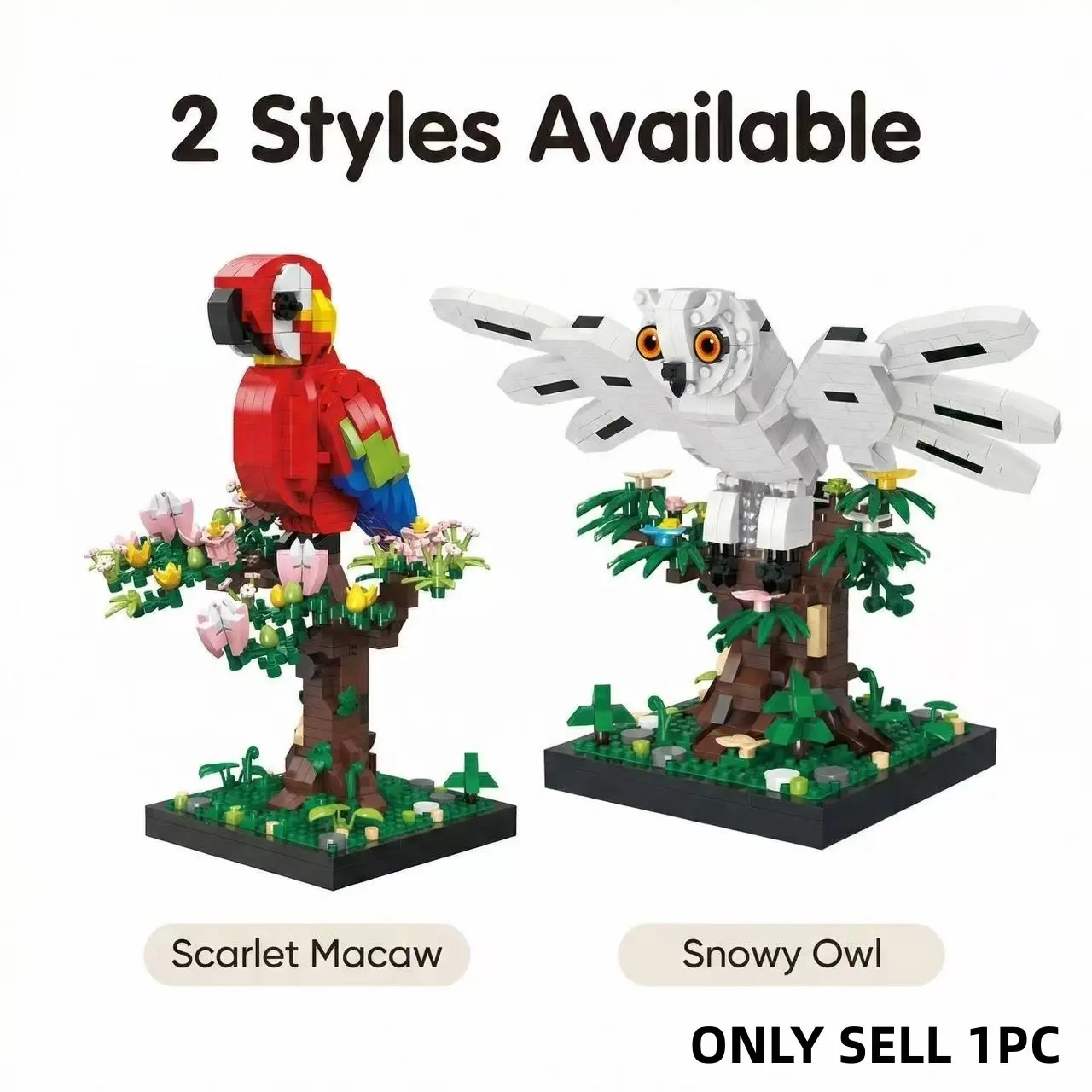 900pcs Creative Bird STEM Building Blocks Model, Interlocking Building Block, Parrot Owl 3D Puzzle, DIY Handmade Ornament, Snowy Owl Shape, Adult Stress Relief, Desktop Decor, Birthday Gift