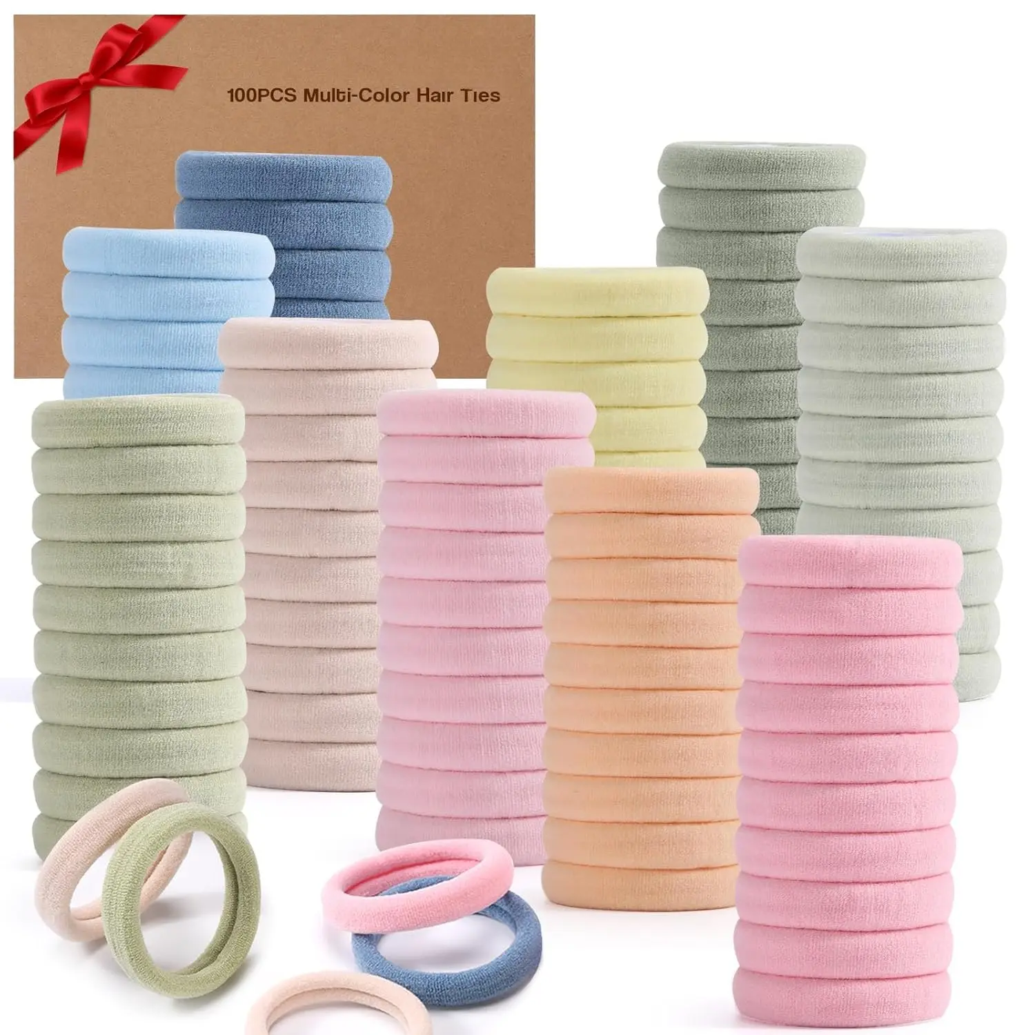 100 count Elastic Hair Accessories - Seamless Cotton Hair Bands, Soft Ponytail Holders for Thick/Thin Hair, No  Morandi Color Elastics for Women and Girls