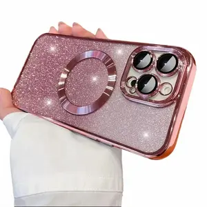 Gradient Glitter For Apple iPhone 15 14 13 12 11 Pro Max Case Mag Safe Magnetic Camera Lens Cover Accessories Phonecase Smartphone Protection Cellphone Protector