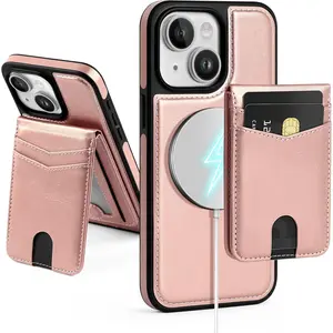 for Compatible Magsafe  2 in 1 Detachable  14 Wallet Case with Card Holder,for Women Men,PU Leather RFID Blocking Flip Kickstand Credit Slots for  14,Rose