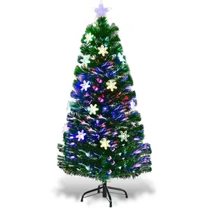4ft Pre-Lit Fiber Optic Christmas Tree, Artificial Xmas Full Tree with Colorful Snowflake LED Lights, 125 Branch Tips, Foldable Base, for Indoor Home Office Decor