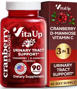 VitaUp D-mannose 1000mg Capsules with Cranberry and Vitamin C - USA Made D-mannose Supplements - Urinary Tract & Bladder, Immune Support - 90 Count