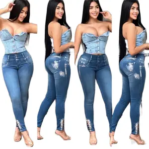 Colombian Women's Jeans - Soft Fabric with Back Ruffle Detail, Mid Waist, Ankle Length, Comfortable Fit for Any Occasion - Skinny