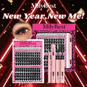 MilyBest Cove Eyelashes ,1 Set Mixed Length Individval Eyelash Extensions Kit,Self Grafting False Eyelashes with Tweezers&Glue&,Prefessional Eye Makeup Accessories for Women