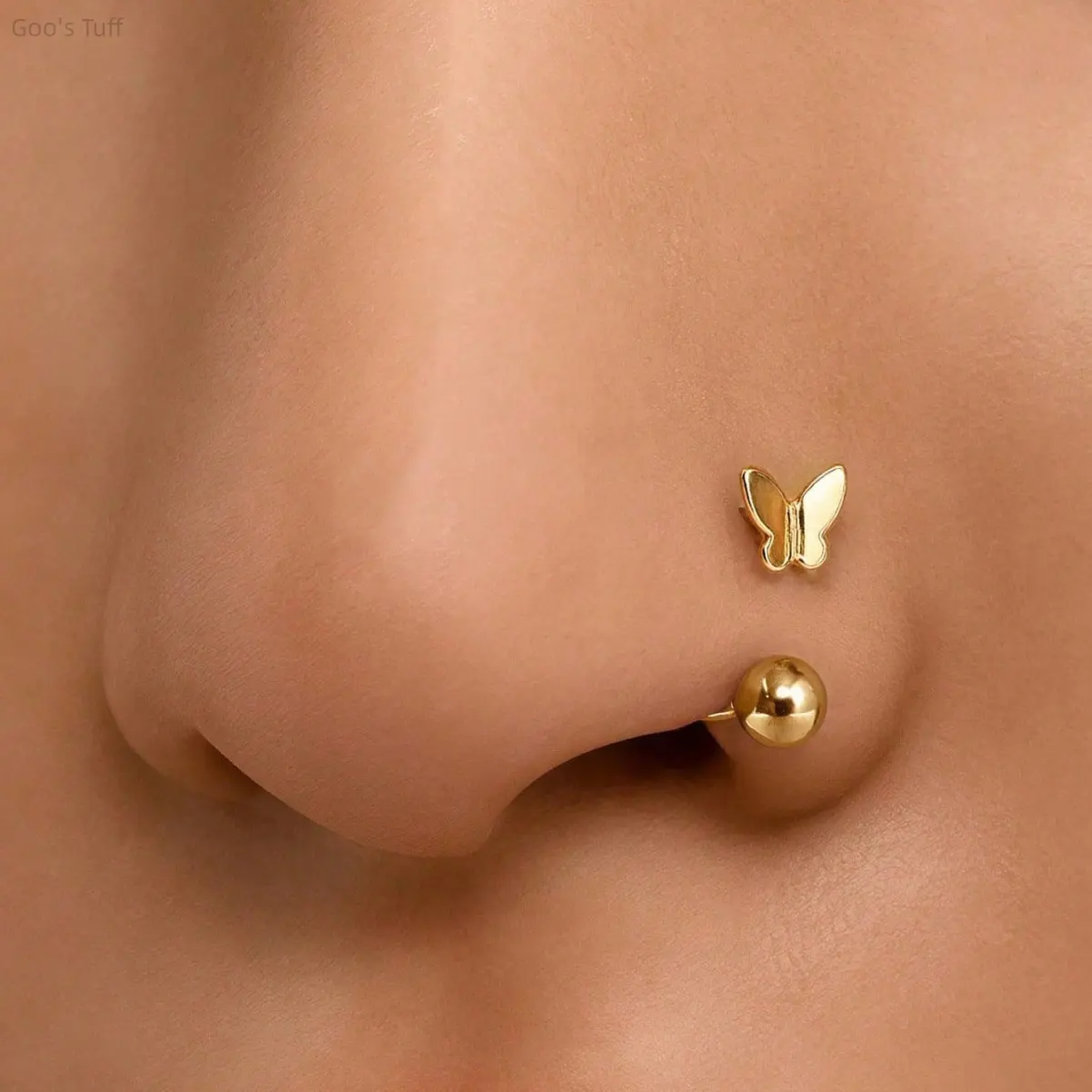 Body Piercing Jewelry Cartilage Nostril Hoop Ring 18K Gold Plated Butterfly Nose Ring Dual Use Nose Cartilage C Hoop gold silver two tone butterfly hoop for western women punk daily piercing outfits