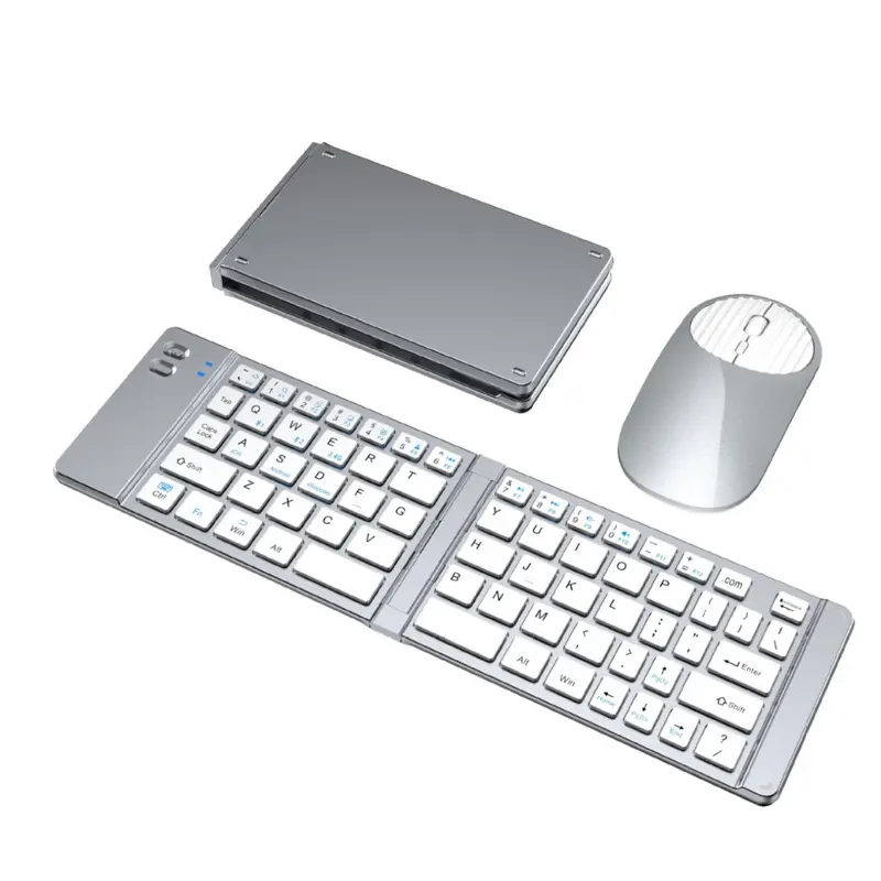 Foldable Tri-Mode Wireless Keyboard and Mouse Combo, Full-Size Silent Keyboard with Bluetooth/2.4G/Wired Connection, Rechargeable and Portable Design for Laptop, Tablet, Desktop, Boyfriend Gift