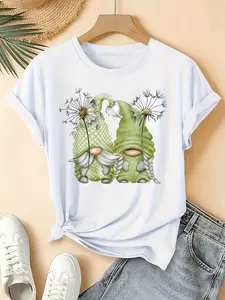 Whimsical Plus Size Gnome and Dandelion Graphic Tee for Women