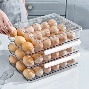 Egg Holder for Refrigerator, Automatic Rolling Egg Dispenser with Lid, Stackable Storage Rack, Transparent Plastic Egg Tray 2-Tier/3-Tier