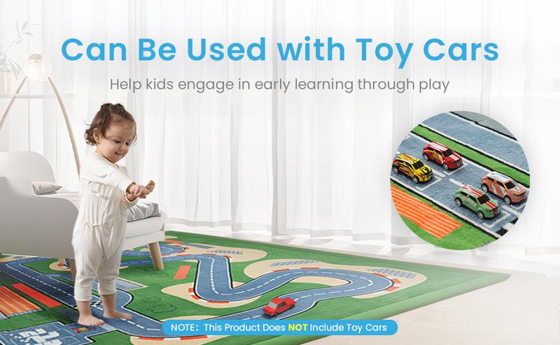PaPaMat 1.3" Extra Thick Plush Baby Play Mat –  Educational Padded Game Mats with Car Track Design, Non-Slip & Shock-Absorbing for Crawling Toddlers