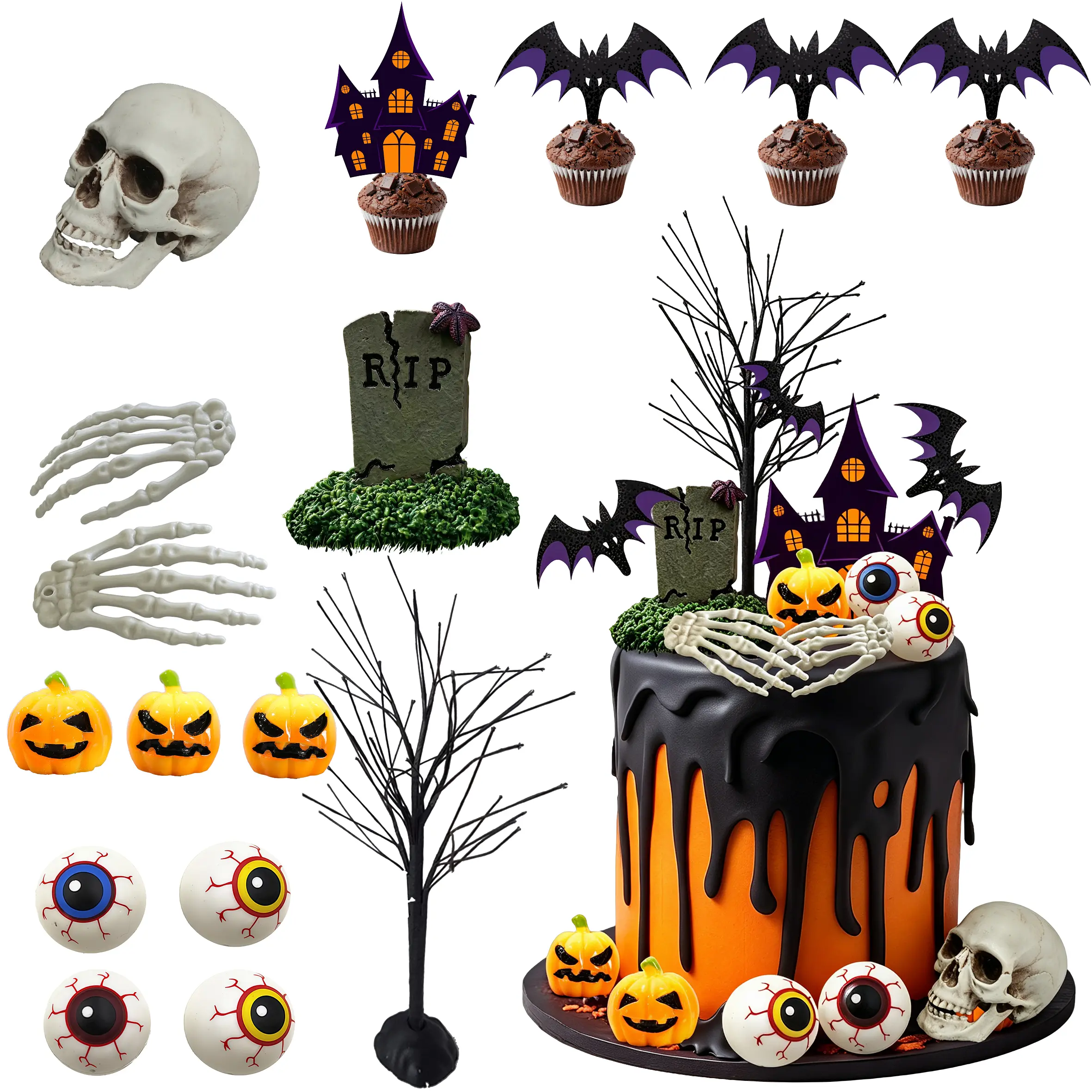 Halloween cake decorating set, suitable for Halloween party decorations
