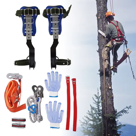 Adjustable Carbon Steel Tree Climbing Spikes Kit with Steel Plate - Outdoor Gear for Hunters,Beginners (Cotton Ankle/Foot Straps, 330 lbs Capacity, 4.41 lbs, Galvanized-Welded Surfaces, Safety Harness, Rope, Gloves, Durable Construction) for Fruit Picking