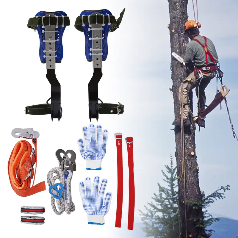 Adjustable Carbon Steel Tree Climbing Spikes Kit with Steel Plate - Outdoor Gear for Hunters,Beginners (Cotton Ankle/Foot Straps, 330 lbs Capacity, 4.41 lbs, Galvanized-Welded Surfaces, Safety Harness, Rope, Gloves, Durable Construction) for Fruit Picking