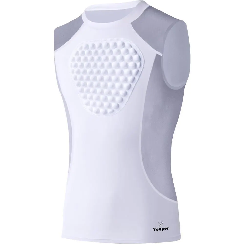 Adult Padded Compression Chest Protector Shirt - Mesh, Lifetime Warranty, Machine Washable Heart & Sternum Guard for Football, Baseball Practice, Rugby, Paintball, Small, Male, Large, Nylon Blend, Heart Guard