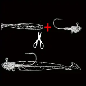 5pcs/set Long Casting Fake Bait T-tail Lure Bait, Fishing Gear Head Hook Soft Bait Long Throw Bait