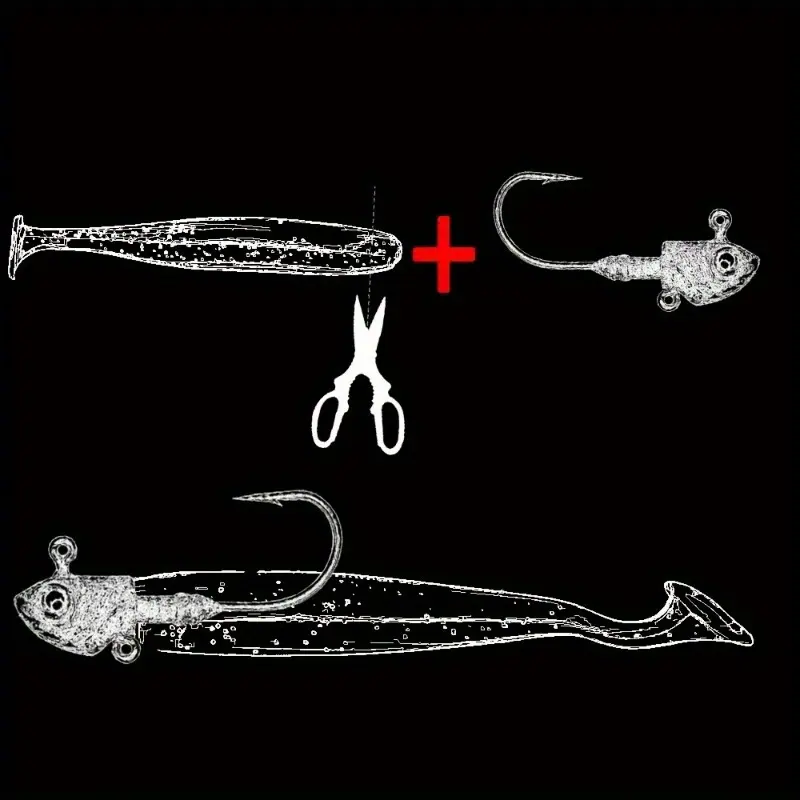 5pcs/set Long Casting Fake Bait T-tail Lure Bait, Fishing Gear Head Hook Soft Bait Long Throw Bait