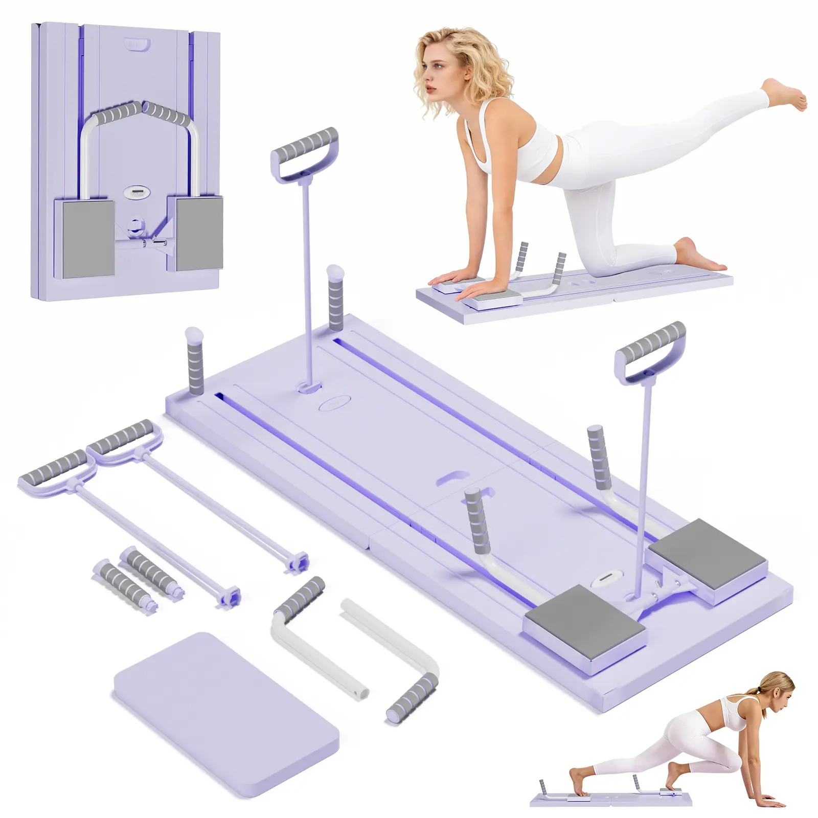 Foldable Core Trainer Ab Exercise Board with Vertical Bars - Full Body Workout, Easy to Store, Noise-Free Operation, Reduced Joint Stress, Silicone Kneeling Pad, Resistance Bands, Beginner's Guide, Unisex Home Gym Equipment