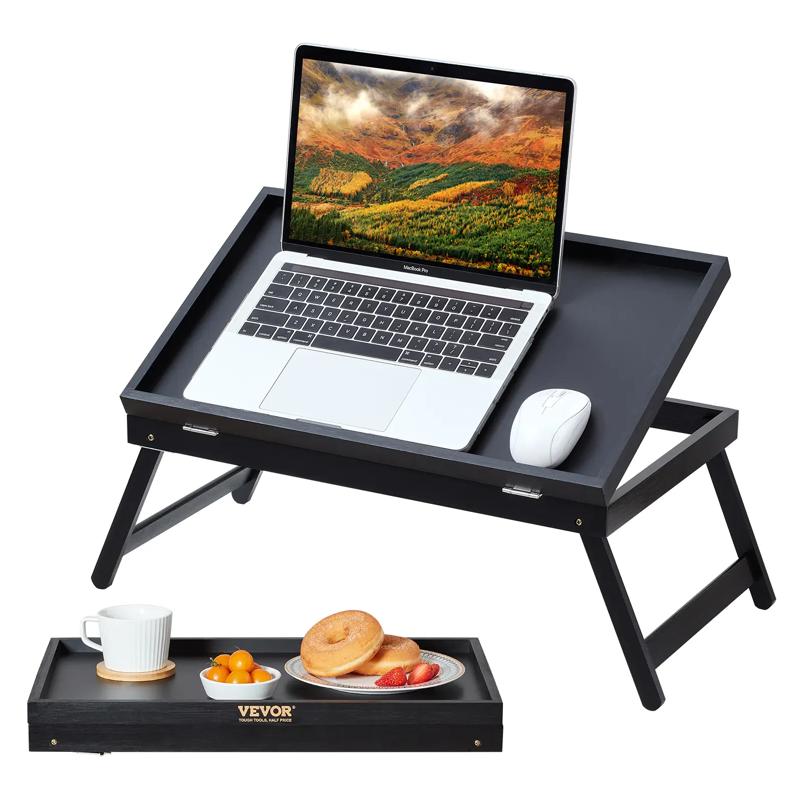 VEVOR Bed Tray Table with Foldable Legs, Bamboo Breakfast Tray for Sofa, Bed, Eating, Snacking, and Working, Adjustable Tabletop Slope Serving Laptop