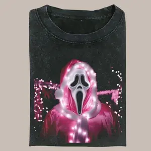 Ghostface Christmas Horror Shirt, Pink Santa Scream Mask Tee, Spooky Holiday Graphic T-Shirt, Scary Movie Fan Gift, Viral TikTok Streetwear
