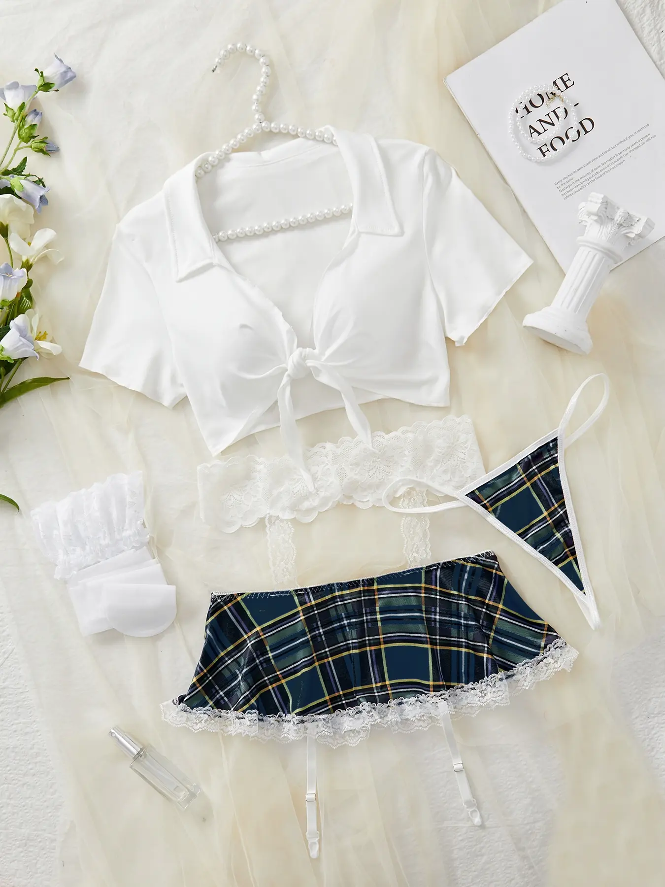 Sexy Gingham Plaid Print Crop Top Underwear Set, Wireless Bralette & Thong, Unlined Leg Ring, Fitted Casual Style, All Seasons Wear Womenswear Fabric, Bra Sets