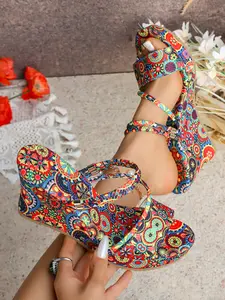 Women's Fashionable Classy Solid Color Wedge Sandals, Casual Comfortable Breathable Sandals for Daily Wear, Lightweight Wedge Heels for Women & Girls