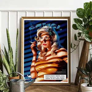 Collectible Camel Advertising - Pleasure to Burn - Bar Cart Print - Retro Advertisement Poster - Nostalgic Wall Art - Vintage Home Bar Decor