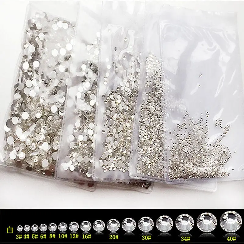 AB/Clear 1 Bag Nail Rhinestones Sizes SS3-SS12 1440 pcs Nail Art Decoration Flatback Glass Stones Shiny Gems DIY Gems