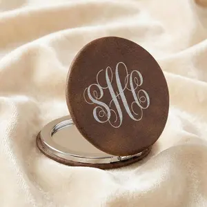 Monogram Leather Compact Mirror – Personalized Initial Compact, Custom Pocket Mirror for Women, Engraved Makeup Mirror, Gift for Girlfriend, Gift for Daughter, Bridesmaid Gift, Custom Name Mirror