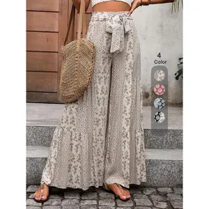 Women's All Over Print Pants, Boho Casual Comfy Trousers for Beach Vacation Holiday, Ladies Bottoms for Summer