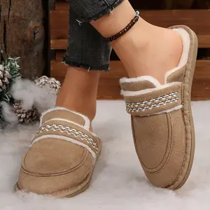 Women's Fuzzy Memory Foam Slippers Winter Warm Mini Snow Boots Anti-Skid Rubber Fleece Shoes for ndoor Outdoor