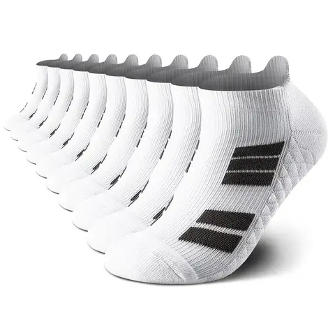 Adults' Cushioned Durable Grippy Elasticity Fitness Support Sports Socks (12 Pairs) - Combed Cotton Invisible Short Socks with 1.7% Spandex, Towel Bottom Cushioning, Anti-Skid, Sweat-Absorbing, All-Season Sports & Casual Use, White, Cushioned Sports Socks