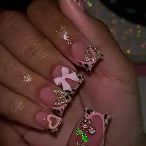 Delicatething Y2K Style Duckbill Nail Tips, Handmade Press On Wearable Nails, Fake Nails, 3 Sizes S M L, Bow Heart Cherry Design, Adorable Designs, Perfect Gift for Girls