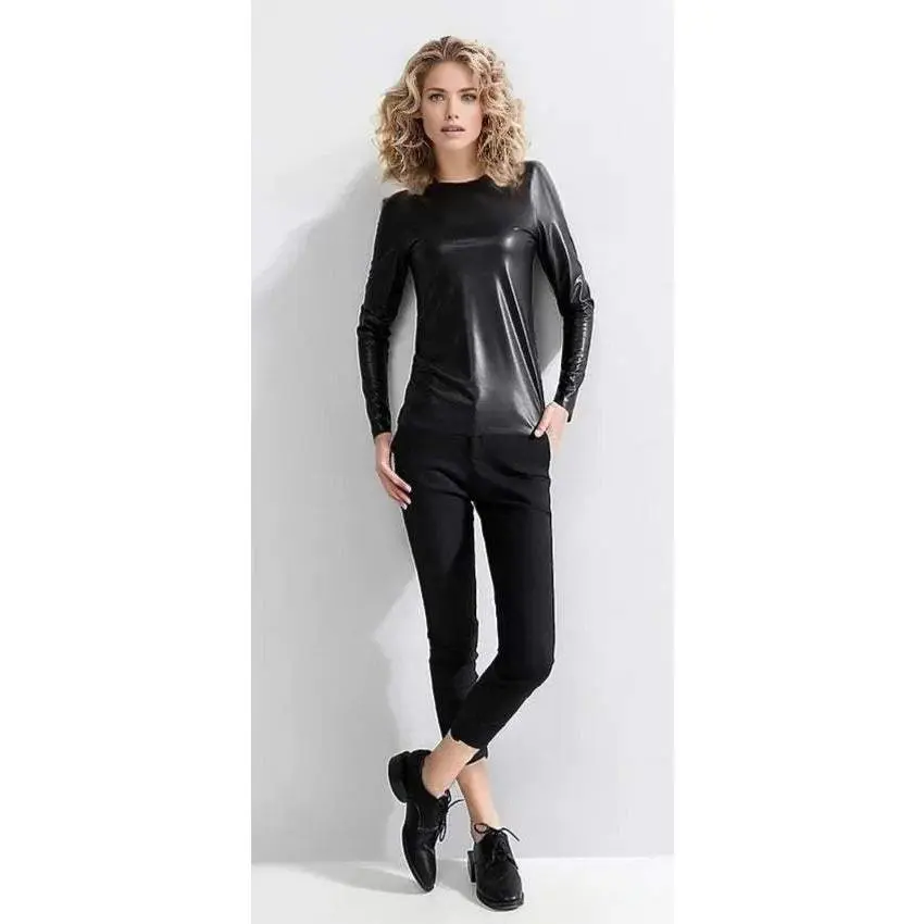 Sleek Womens Long Sleeve Leather T Shirt