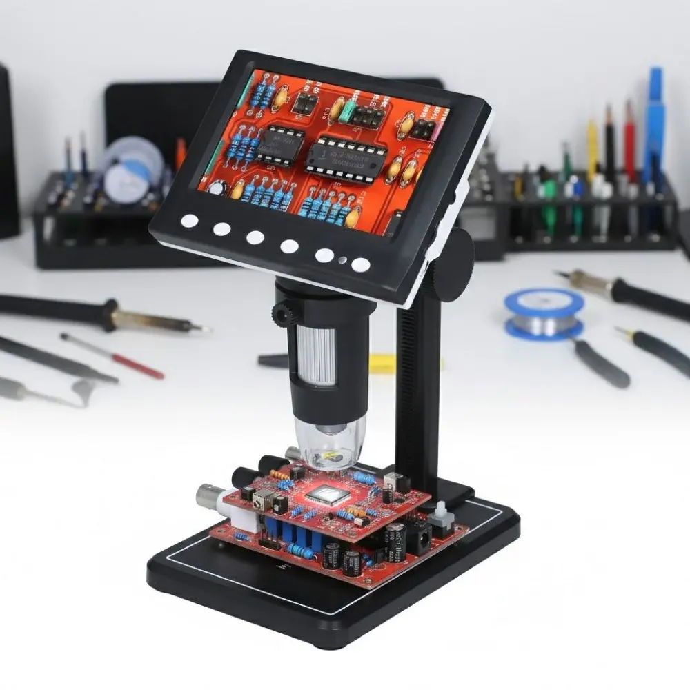 Professional Portable Wireless Digital Microscope Kit: 1000x Magnification, 8 LED Lights, Auto Focus, Android/iOS Support. Durable Metal Body for Electronics, Jewelry, Research, Education. Includes 32GB Card.