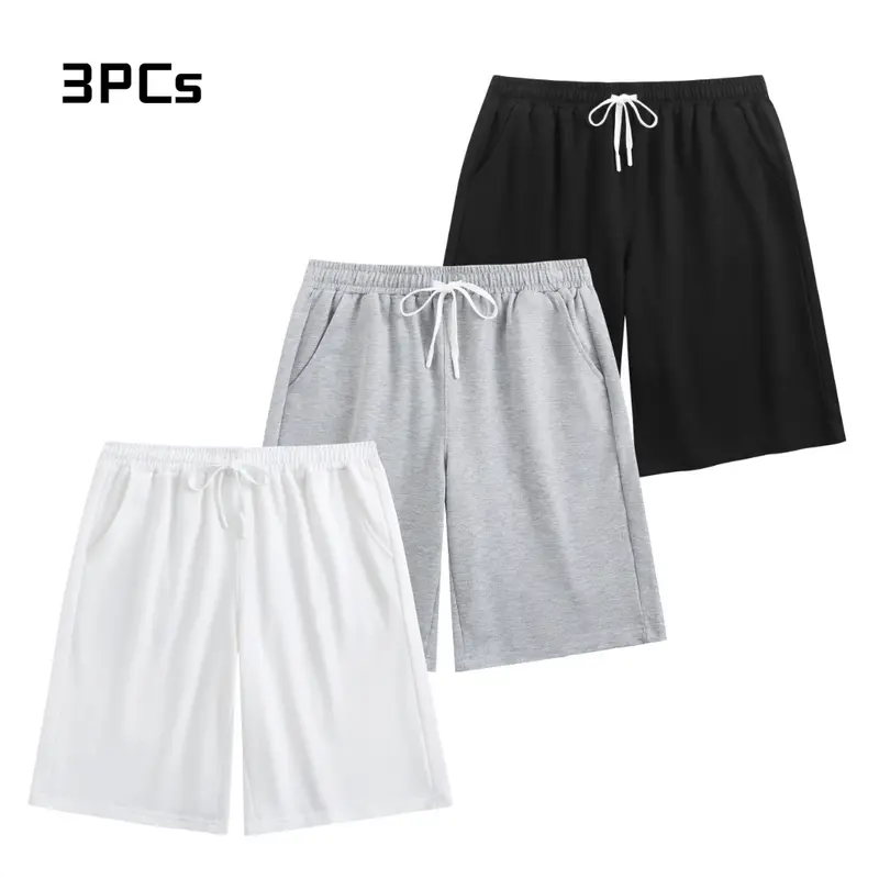 Holafish Unisex 3 Pack Sweat Shorts 240G Cotton 20% Polyester Athletic Elastic Waist Drawstring Gym Workout Jogger Pants with Pockets Premium Softness Func Adjust