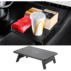 BASENOR Upgrade Tesla Model Y/3 Table Tray, Foldable Stable Center Console Car Food Eating/Laptop Work Desk for Road Trips, Autopilot, 2021-2024 Model Y and 2021-2023 Model 3 Interior Accessories